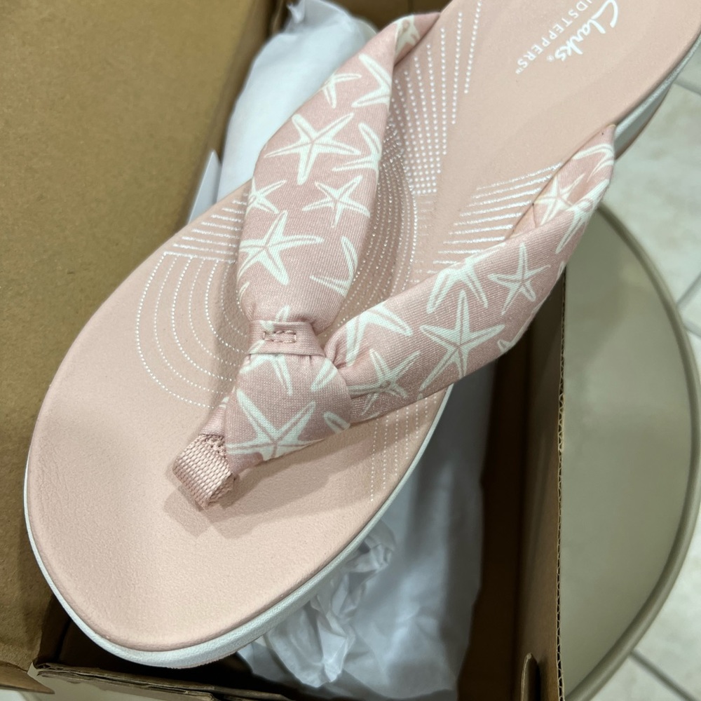 Size 11& 12 Clark’s by Cloudsteppers Pink with White Starfish NEW in the box.